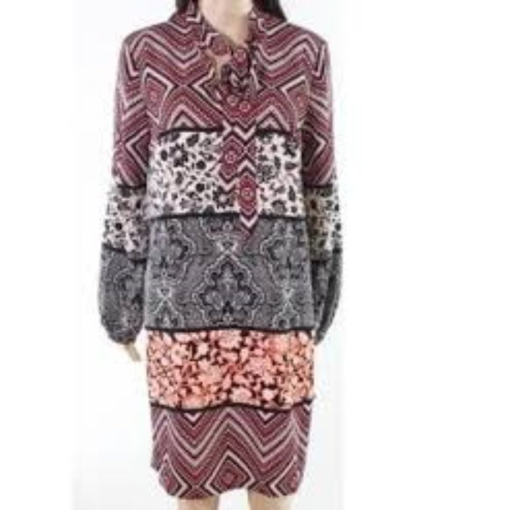Maggy London floral geometric tie neck tunic dress